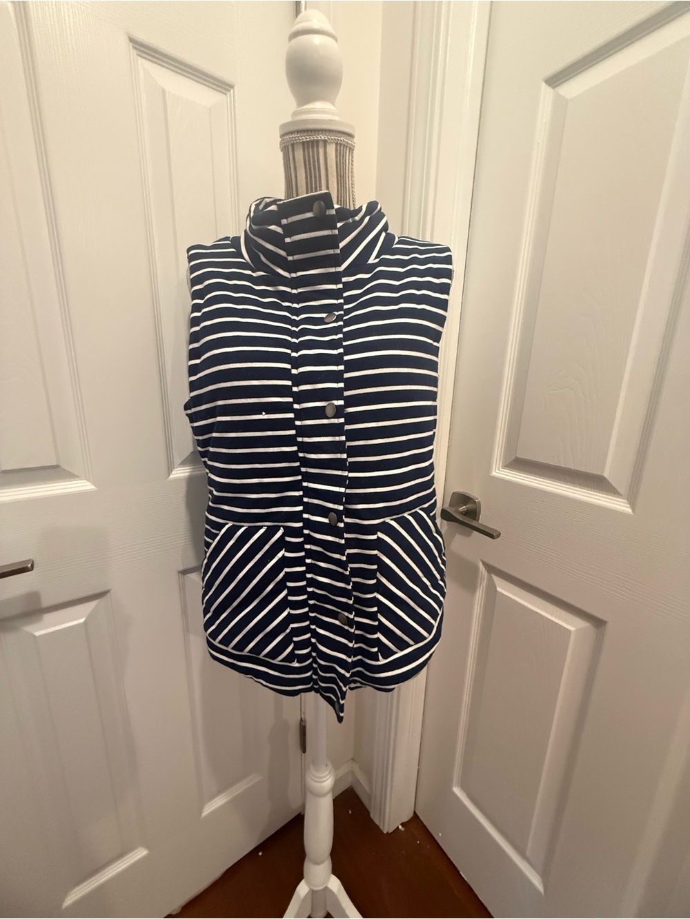 Grace and Lace Striped Navy and White Funnel Neck Jacket Vest Large